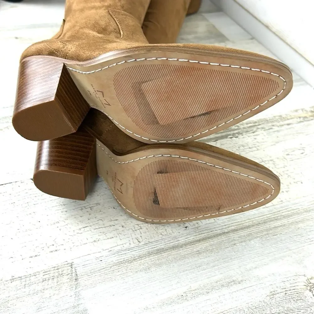 Marc Fisher Womens 5 Tan Garalyn Suede Over-the-Knee Boots Block Heel NEW